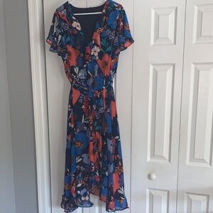 Lane Bryant Navy Floral Faux Wrap Midi Dress Size 16